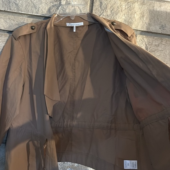 French Connection Tan Trench Coat with Wrap Front and Lapel Collar - Picture 6 of 11